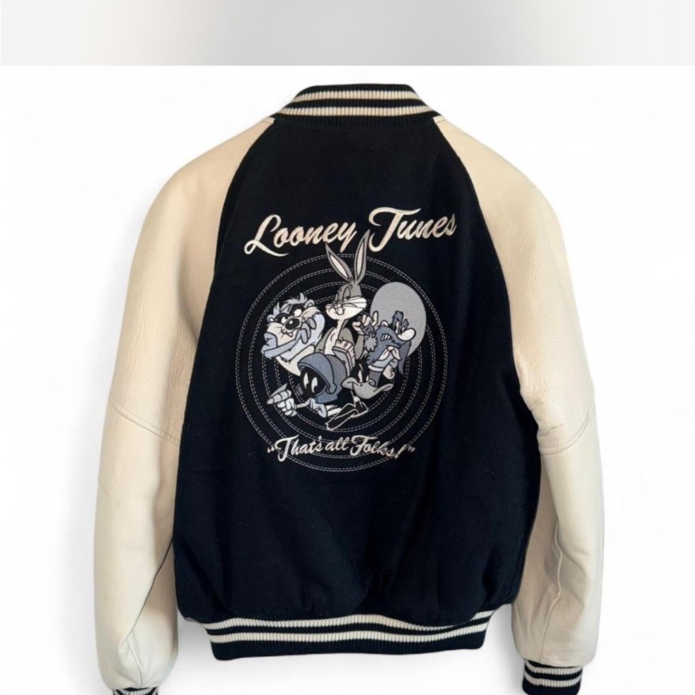 vintage 1990s Warner Bros. Looney Tunes wool and leather varsity jacket